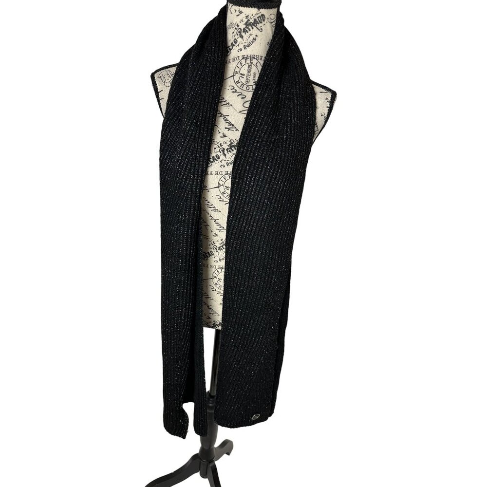 Calvin Klein Women's Metallic Ribbed Scarf, Black, One Size - Picture 2 of 4